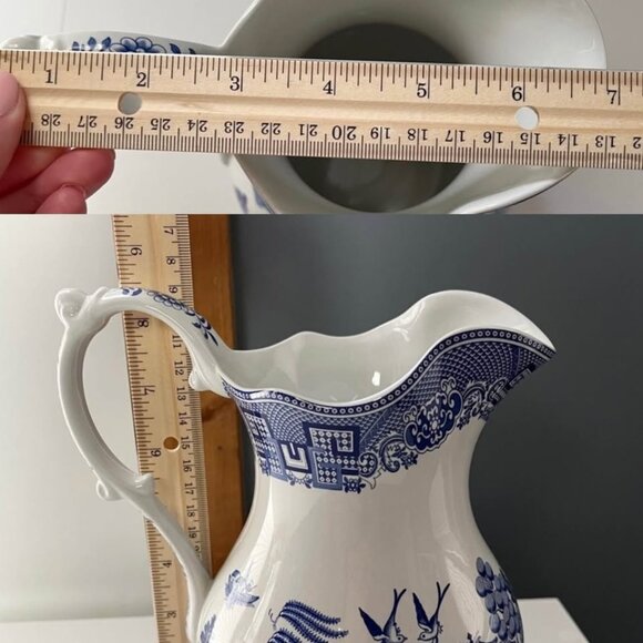 Vintage Spode Blue and White Pitcher Vase Willow Chinoiserie Delft Fine China - Picture 12 of 14